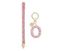 QUARKZMAN Porte-Clés Initiale Pour Femmes, Porte-Clés Alphabet O En Strass Avec Coeur Pour Sac À Dos Sac À Main Accessoires Clés De Voiture Dragonne, Rose