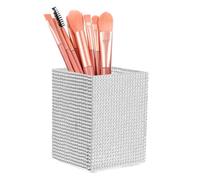 QUARKZMAN Porte-Pinceaux De Maquillage Cristal Boîte De Étui À Crayons Carré, 2.6x2.6x3.5inch Porte-Stylo Multifonction Strass Porte-Outils Pour Nail Art Pour Maison Bureau, Blanc