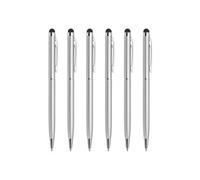 QUARKZMAN- QUARKZMAN-Stylet universel stylo à bille 2 en 1 rétractable 6 pièces, argent