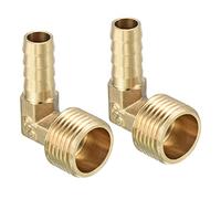 QUARKZMAN Raccord Cannelé 10mm Barbelé à 1/2" PT Mâle Filetage Tuyau x 2PCS 90 Degré Coude Laiton Barbillon Tuyau Raccord pour Air Eau Carburant Pneumatique Tuyau, Or