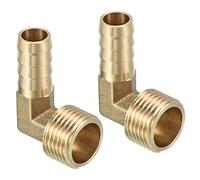 QUARKZMAN Raccord Cannelé 12mm Barbelé à 1/2" PT Mâle Filetage Tuyau x 2PCS 90 Degré Coude Laiton Barbillon Tuyau Raccord pour Air Eau Carburant Pneumatique Tuyau, Or