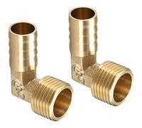 QUARKZMAN Raccord Cannelé 14mm Barbelé à 1/2" PT Mâle Filetage Tuyau x 2PCS 90 Degré Coude Laiton Barbillon Tuyau Raccord pour Air Eau Carburant Pneumatique Tuyau, Or