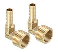 QUARKZMAN Raccord Cannelé 8mm Barbelé à 1/2" PT Mâle Filetage Tuyau x 2PCS 90 Degré Coude Laiton Barbillon Tuyau Raccord pour Air Eau Carburant Pneumatique Tuyau, Or