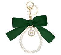 QUARKZMAN Ribbon Bow Keychain, Cute Pearl Wristlet Keychain, Bag Accessories Bow Charm pour Purse Handbag Tote Backpack, Green