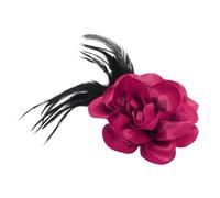QUARKZMAN Rose Flower Brooch, 4.3 Inch Handmade Satin Fabric Lapel Pins Feather Flower Brooch Pin Elegant Floral Hair Clip Pour Women Wedding Party Dance Banquet Dress, Rose Pink