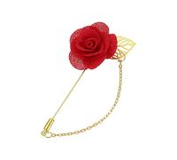 QUARKZMAN Rose Lapel Pin Pour Men, Flower With Gold Leaf Chain Brooch, Fabric Handmade Camellia Corsage Accessory Pour Suit Tuxedo Corsage Wedding Party, Red