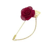 QUARKZMAN Rose Lapel Pin Pour Men, Flower With Gold Leaf Chain Brooch, Fabric Handmade Camellia Corsage Accessory Pour Suit Tuxedo Corsage Wedding Party, Wine Red