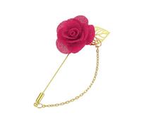 QUARKZMAN Rose Lapel Pin Pour Men, Flower With Gold Leaf Chain Brooch, Fabric Handmade Camellia Corsage Accessory Pour Suit Tuxedo Corsage Wedding Party, Rose Red