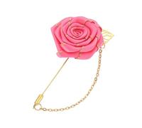 QUARKZMAN Rose Lapel Pin Pour Men, Flower With Gold Leaf Chain Brooch, Fabric Handmade Flower Corsage Accessory Pour Suit Tuxedo Corsage Wedding Party, Deep Pink