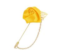 QUARKZMAN Rose Lapel Pin Pour Men, Flower With Gold Leaf Chain Brooch, Fabric Handmade Satin Flower Corsage Accessory Pour Suit Tuxedo Corsage Wedding Party, Yellow