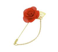 QUARKZMAN Rose Pin's Pour Men, Flower With Gold Leaf Chain Brooch, Fabric Handmade Camellia Corsage Accessory Pour Suit Tuxedo Corsage Wedding Party, Orange Red