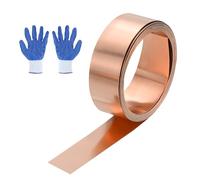 QUARKZMAN Rouleau De Feuille De Cuivre 3.28ft, Bande De Cuivre naturele 1000x10x0.4mm Rouleau De Plaque De Feuille Metallique Avec Gants Etanche Pour Toiture Reparation Maison Projets DIY