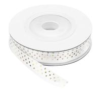 QUARKZMAN Ruban Cadeau, 0.6cm x 9m Ruban Satin à Pois Dorés en Polyester pour Décoration de Mariage, Artisanat, Maison, Bouquet, Projets de Couture, Emballage, Ballon de Fête, Blanc Naturel
