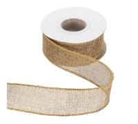 QUARKZMAN Ruban En Jute Avec Fil 1-1/2" x 10 Yards Bordure Avec Fil Ruban Croisé Lin Tissé Bande Pour Grand Nœud Couronne Fêtes Maison Et Décoration Extérieure, Or Jaune