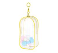 QUARKZMAN Sac À Cosmétiques Transparent, Poche De Voyage Ovale 4"x2"x7.5" avec Clip en Forme De Cœur & Pompon Petite Poche Portable pour Femmes Idéal pour Voyage Jaune