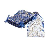 QUARKZMAN Sachets en Organza, 100Pcs 10 x 15cm Sachet Filet à Bonbons avec Cordon pour Bijoux Cadeaux fête pochon Noël Mariage Festival Petit Cadeau, Bleu-Doré