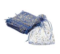 QUARKZMAN Sachets en Organza, 100Pcs 7 x 9cm Sachet à Bonbons Mesh à Cordon pour Bijoux Cadeaux fêtes pochons Noël Mariage Festival Petit Cadeau, Bleu foncé