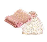 QUARKZMAN Sachets en organza, 50Pcs 10 x 12cm Sachet de bonbons en mesh avec cordon pour bijoux cadeau pour pochons cadeaux fête Noël Mariage Festival Petit Cadeau, Rose