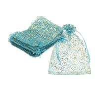 QUARKZMAN Sachets en organza, 50Pcs 13 x 18cm Sachet à bonbons mesh avec cordon pour bijoux cadeaux pochons pour fêtes Noël mariage festivals petits cadeaux, Bleu lac