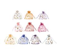 QUARKZMAN Sachets Organza 4" x 5", Pochettes Cadeaux en Mousseline Cœur avec Cordon, Lot de Pochettes pour Fêtes, Bijoux, Mariages, Bonbons, Saint-Valentin (Multicolore-Or, Lot de 50)