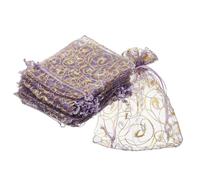 QUARKZMAN Sacs en Organza, 100Pcs 7 x 9cm Sacs À Bonbons en Maille avec Cordon pour Bijoux Cadeau pour Pochette Faveur Fête Noël Mariage Festival Petit Cadeau, Violet Clair