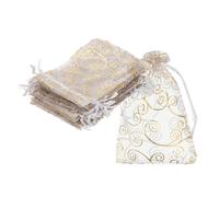 QUARKZMAN Sacs en Organza, 100Pcs 8 x 11cm Sachets À Bonbons avec Cordon pour Bijoux Cadeaux pour Favoris De Fête Pochette Mariage Noël Festival Petit Cadeau, Blanc-Or