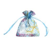 QUARKZMAN Sacs en organza 2,7" x 3,5", mousseline corail colorée transparente, sacs cadeaux à cordonnet, sachets pour fêtes, pochettes à bijoux pour mariage, bonbons(bleu lac-or, lot de 100)