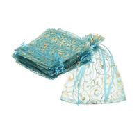 QUARKZMAN Sacs En Organza, 50Pcs 10 x 12cm Sachet À Bonbons En Maille Avec Cordon Pour Bijoux Cadeau Pour Pochette Cadeau Fête De Noël Mariage Festival Petit Cadeau, Bleu Lac