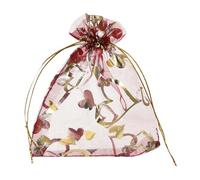 QUARKZMAN Sacs Organza 3,5" x 4,7", Sachets Cœur en Mousseline Transparente à Cordon, Lots de Sacs Cadeaux pour Fêtes, Sachets à Bijoux pour Mariage, Bonbons (Rouge-Or, Lot de 100)