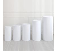 QUARKZMAN Set de 5 Housses de Socle Cylindrique en Spandex Blanc, Housse de Socle pour Décoration de Mariage Anniversaire Fête, Contient uniquement les Housses Cylindriques (Tissu Élastique)