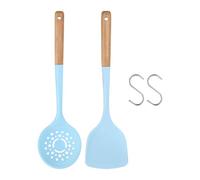 QUARKZMAN Set De Spatules En Silicone, 2pcs Spatule Anti-Adhésive À Fentes Avec Manche En Bois Ustensiles De Pour Frire, Retourner, Tourner Bleu