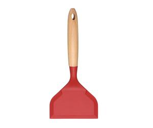 QUARKZMAN Spatule Tamagoyaki Silicone Rouge | Antiadhésif, résistant à la chaleur, grande spatule à omelette, pour cuire œufs, crêpes, pizza, steak, avec manche en bois