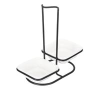 QUARKZMAN Support À Cuillères, 8.1x4.1x8.5 Pouces En Acier Inoxydable Ensemble De Porte-Cuillères Vertical Avec Double Bol Céramique Carré, Support À Cuillères Portable Pour Comptoir De