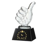 QUARKZMAN Trophée en Cristal Pouce Levé, Trophées Prix 1ère Place avec Boîte pour ornementation De Bureau Tournois Compétitions Sportives Presse-Papiers, Base Transparente Noire
