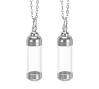 QUARKZMAN Vial Necklace, 2pcs Vial Pendant Necklace Mini Empty Bottle Pendants With Screw Cap (1.67" H x 0.45" OD) Pour Urn Ashes Perfume Bottle Jewelry, Silver