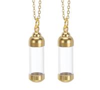 QUARKZMAN Vial Necklace, 2pcs Vial Pendant Necklace Mini Empty Bottle Pendants With Screw Cap (1.67" H x 0.45" OD) Pour Urn Ashes Perfume Bottle Jewelry, Gold