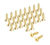 QUARKZMAN Vis À Bois À Tête Plate Phillips En Laiton, M3.5 x 12mm Vis À Bois Auto-Taraudeuses En Laiton Pour Charnières De Porte, Artisanat En Bois Et Projets DIY, (Ton Doré, Lot De 58)