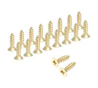 QUARKZMAN Vis À Bois À Tête Plate Phillips En Laiton, M4 x 12mm Vis À Bois Auto-Taraudeuses En Laiton Pour Charnières De Porte, Artisanat En Bois Et Projets DIY, (Ton Doré, Lot De 18)