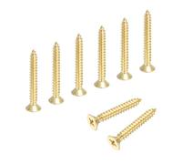 QUARKZMAN Vis À Bois À Tête Plate Phillips En Laiton, M4 x 30mm Vis À Bois Autotaraudeuses Phillips En Laiton Connecteur De Meuble Pour Charnières De Porte (Ton Or, Lot De 8)