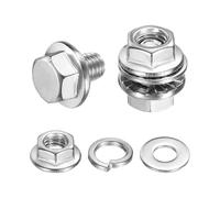 QUARKZMAN Vis À Tête Hexagonale À Embase Phillips M5 x 6mm, 10Pcs 304 Acier Inoxydable Vis Hexagonales À Embase Avec Écrous, Rondelles Plates Et Rondelles Frein, Filetage Complet, Argenté