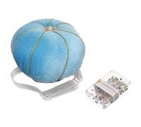 QUARKZMAN Wrist Pin Cushion Wristband Sewing Pincushion Polyester Pin Holder Wearable Pumpkin Shaped Needles Wristband With 100 Head Needles Pour Sewing Quilting DIY Crafts, Light Blue