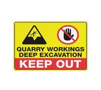 Quarry Workings Panneau réfléchissant en aluminium avec inscription « Deep Excavation Keep Out » 30,5 x 20,3 cm - Protection UV, imperméable, résistant aux intempéries et à la décoloration - 4 trous