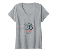 Quart de siècle + 1 : Cadeau d'anniversaire de 26 Ans T-Shirt avec Col en V, Femme, Gris Chiné, XXL
