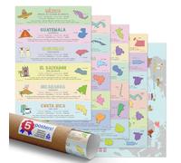 Quarterhouse Lot de 5 posters de pays hispanophones pour la salle de classe, 18 pays d'Amérique latine, apprentissage de l'espagnol ESL, 30,5 x 45,7 cm