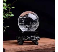 Quartz Crystal White Sphere Gemstone Ball Sculpture Figurine with Stand,53~58mm Gemstone Stone