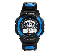 Quartz Montre Poignet garçon Date LED Sport Alarme numérique Hommes Montre de Sport Support Montre Connectée (Blue, One Size)