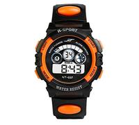 Quartz Montre Poignet garçon Date LED Sport Alarme numérique Hommes Montre de Sport Support Montre Connectée (Orange, One Size)