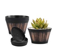 Quarut Lot de 4 Grands Pots de Fleurs en Forme de tonneau à Whisky avec Trous de Drainage et Soucoupe 15,2 cm