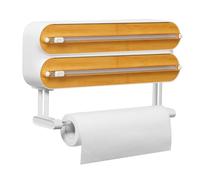 Quasziwa Distributeur Papier Aluminium et Film avec Port Essuie Tout - Magnétique et Murale sans Percer, Derouleur Film Alimentaire - Organisateur de Cuisine Gain de Place, INCL. Rouleau 50m, Naturel