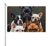 Quatre bouledogues français double face 1,2 x 1,8 m, polyester durable résistant aux intempéries avec couleurs vives pour jardin, cour, terrasse ou maison